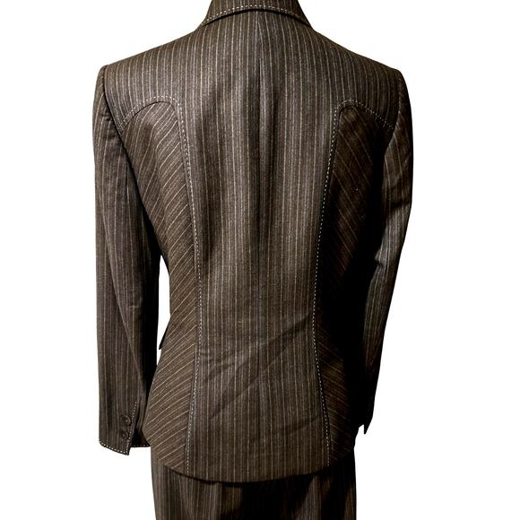 Vintage 90s/00s Albert Nipon Brown Pinstripe Wool Suit – Western Stitching, 2 pc - Picture 6 of 8